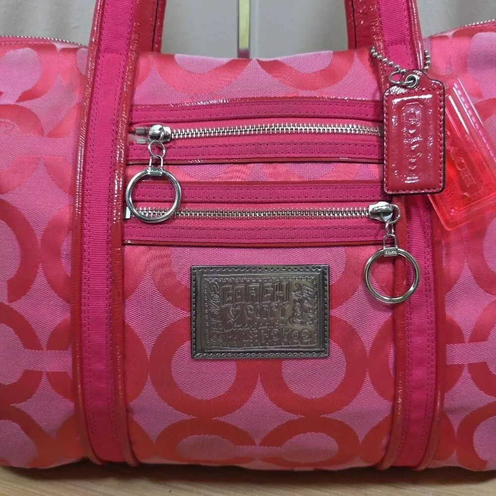 Coach Hot Pink Op Art C Signature Tote Bag and Wallet